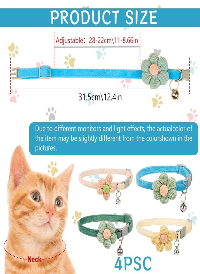 Qpets® 4Pcs Cat Collar Pet Collar Cute Flower with Bell, Adjustable Quick Release Cat Gift - Image 2